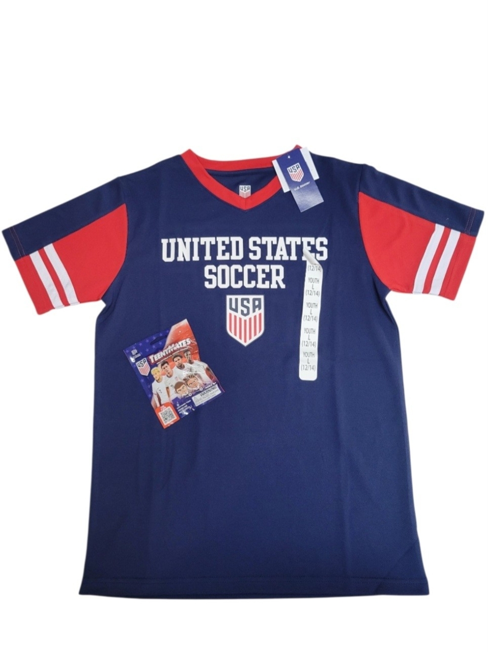 USA Soccer Youth L Jersey Shirt + TeenyMates Figure Bundle NWT Red White Blue